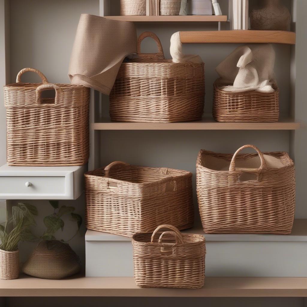 Various Hookton wicker storage baskets in different sizes and shapes.