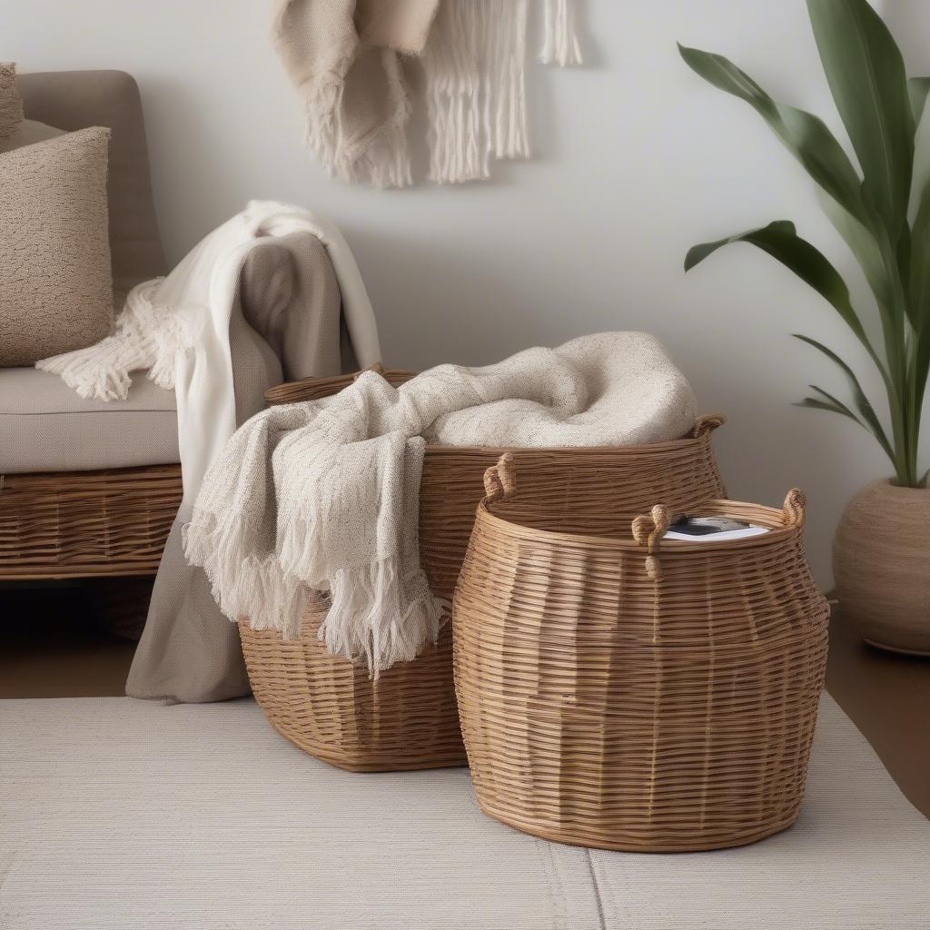 Hyacinth Wicker Storage Basket in a Living Room Setting