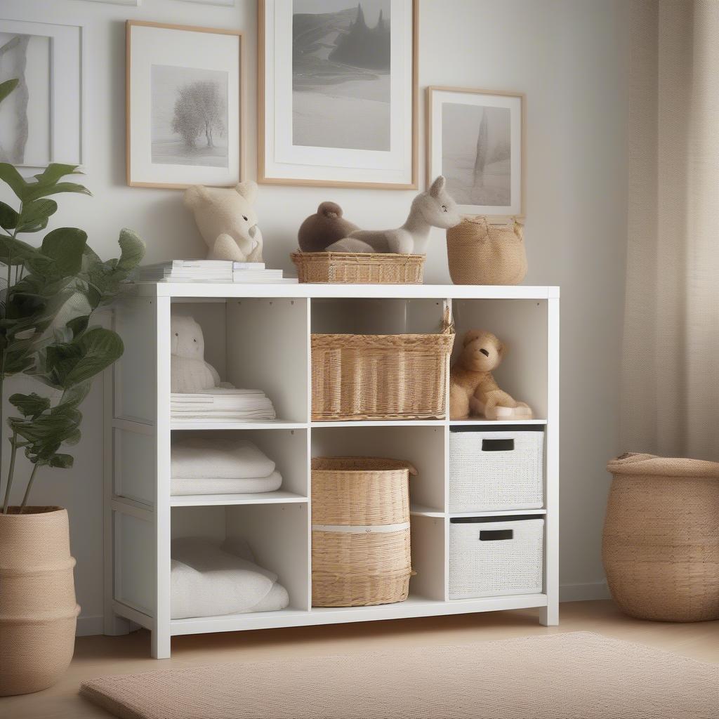 Ikea storage unit with wicker baskets