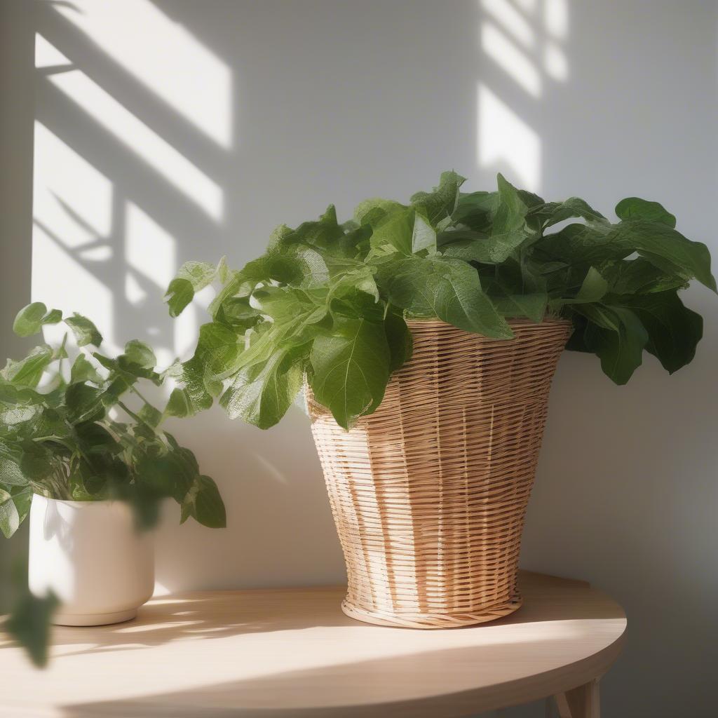 IKEA wicker basket used as a plant holder