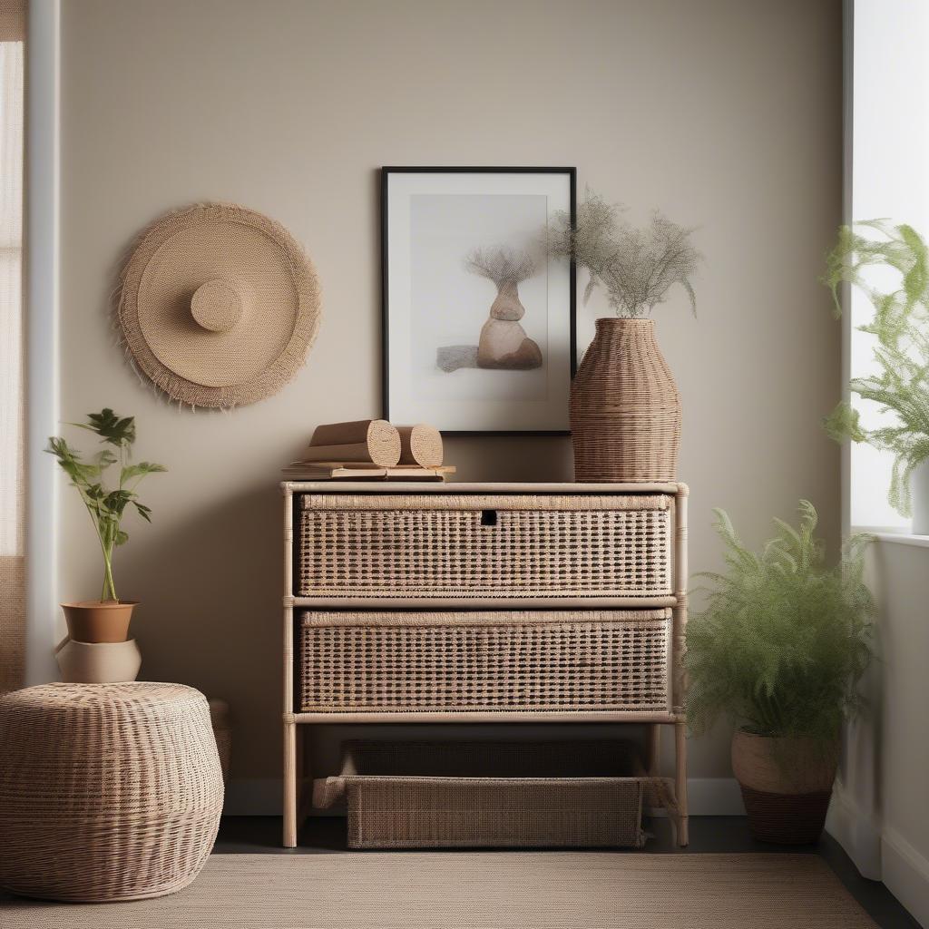 Ikea wicker chest in a living room setting