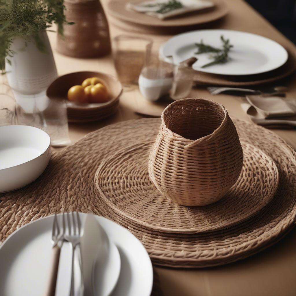 IKEA wicker placemats on a dining table