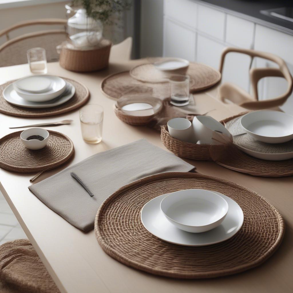 IKEA wicker placemats in a modern table setting