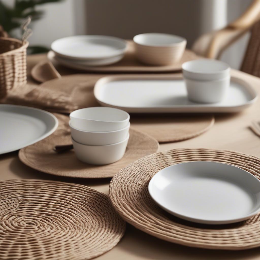 IKEA wicker round placemats on a dining table