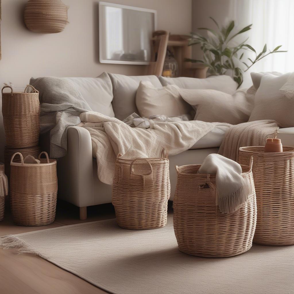 IKEA Wicker Storage Baskets in a Living Room