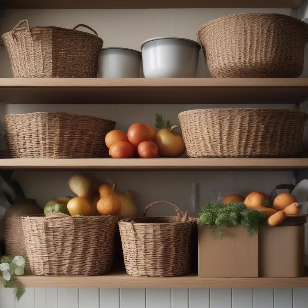 Ikea wicker storage baskets in a kitchen