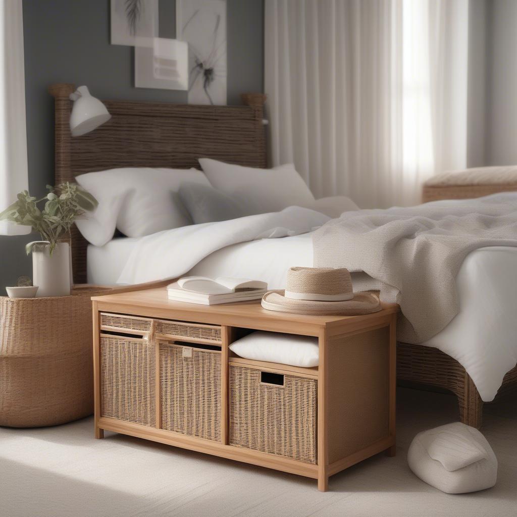 Ikea Wicker Storage Bench in Bedroom