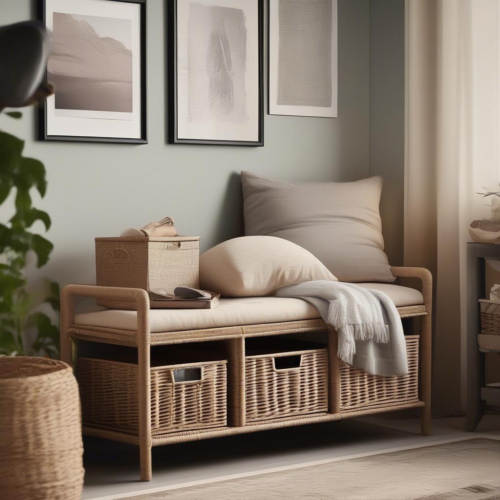 Ikea Wicker Storage Bench in a Living Room