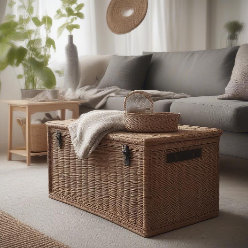 IKEA Wicker Storage Chest in Living Room Setting