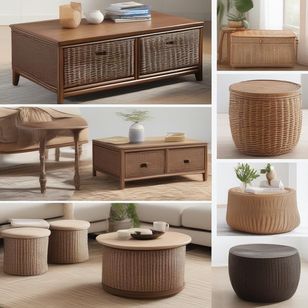 Various Styles of Indoor Wicker Coffee Tables with Storage