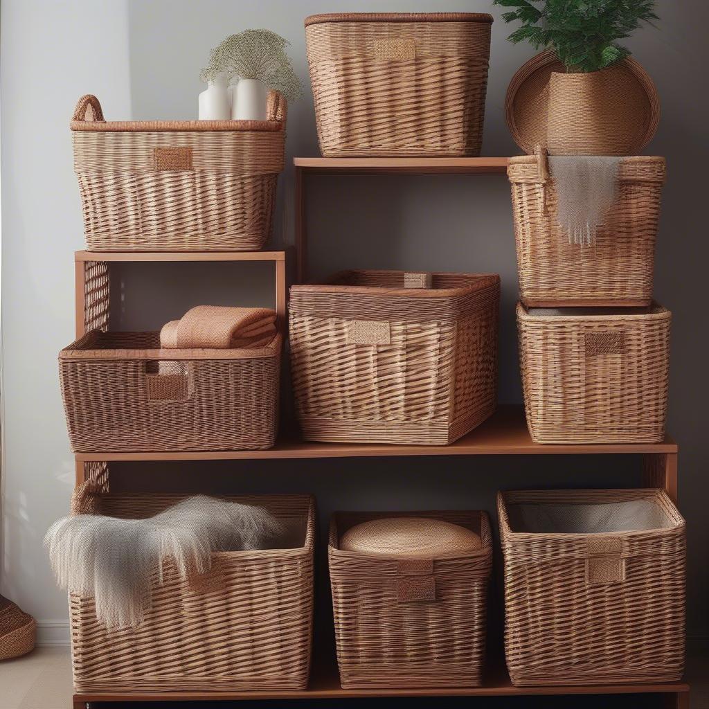 Variety of inexpensive wicker storage baskets