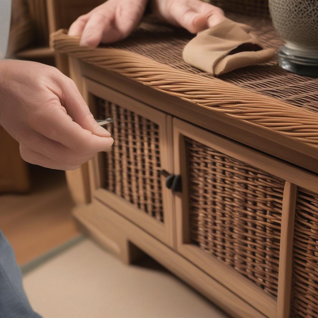 Inspecting a Used Wicker Buffet Cabinet for Damage