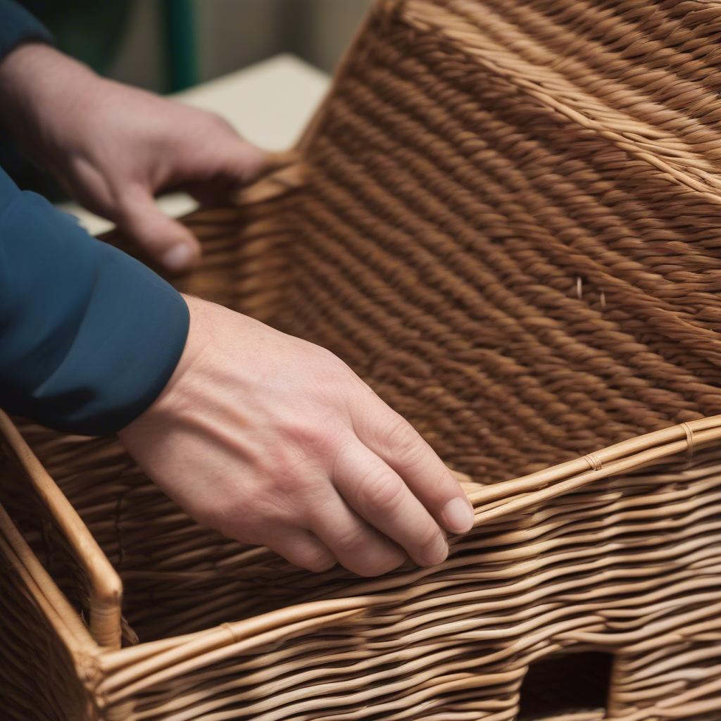 Inspecting a Second-Hand Wicker Storage Unit for Damage