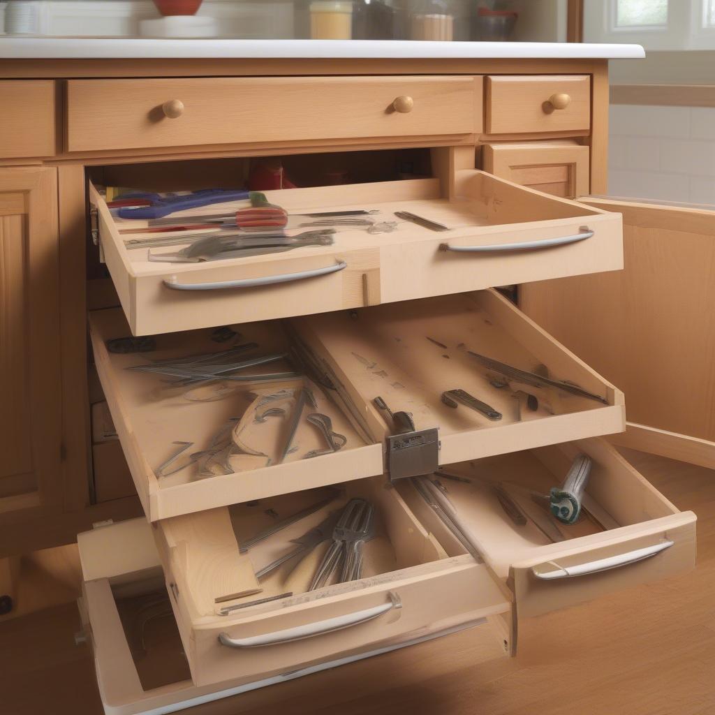 DIY Installation of Wicker Basket Drawers in a Kitchen Cabinet