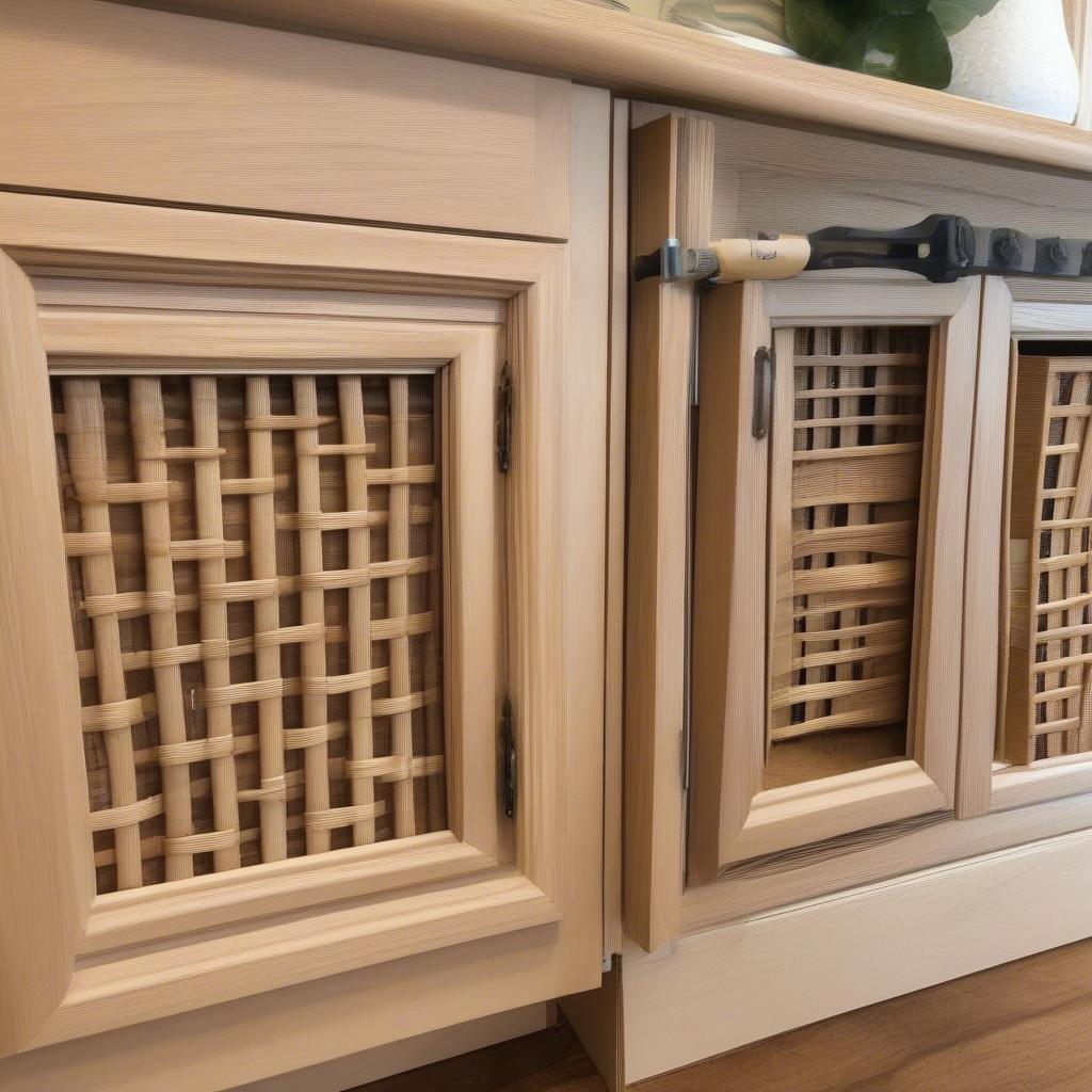 DIY installation of wicker cabinet inserts