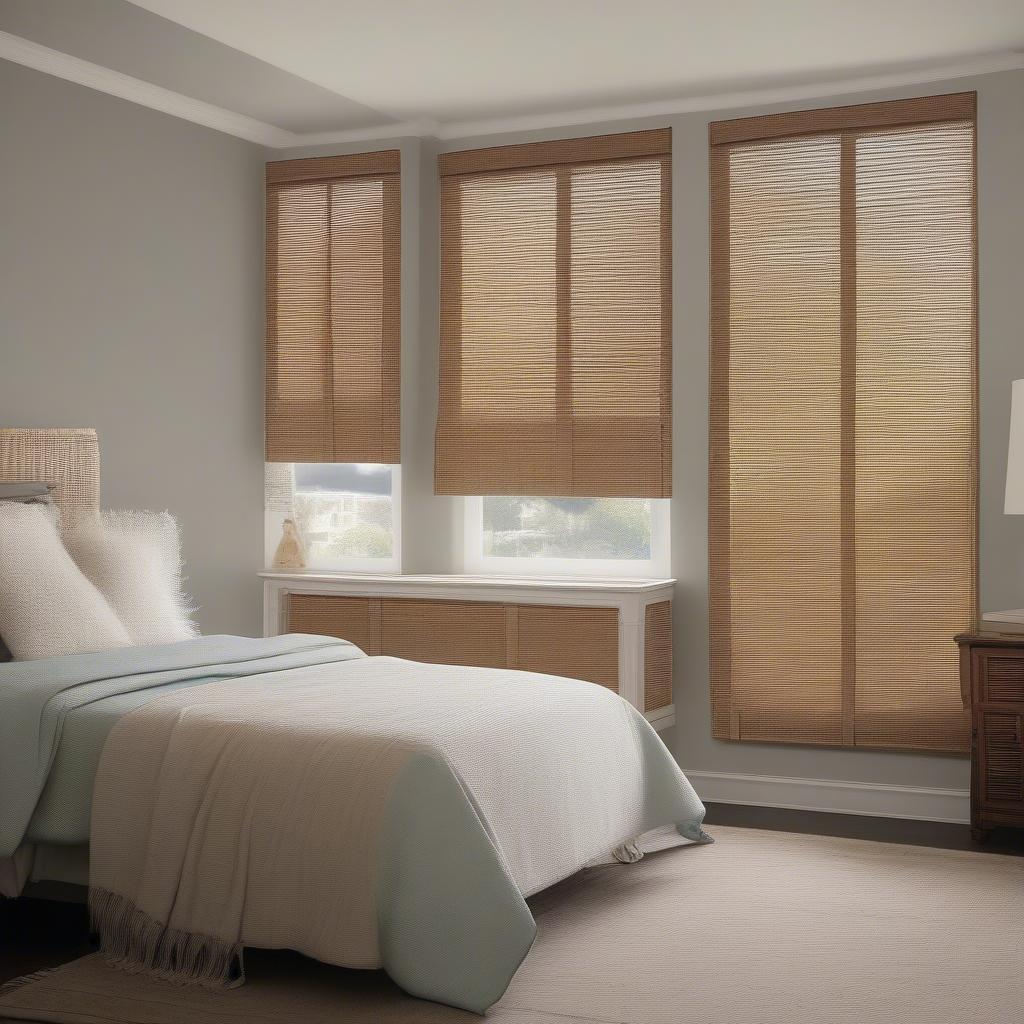 Insulated wicker blinds in a bedroom