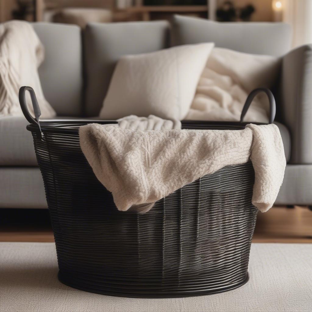 Iron Wicker Storage Basket in Living Room