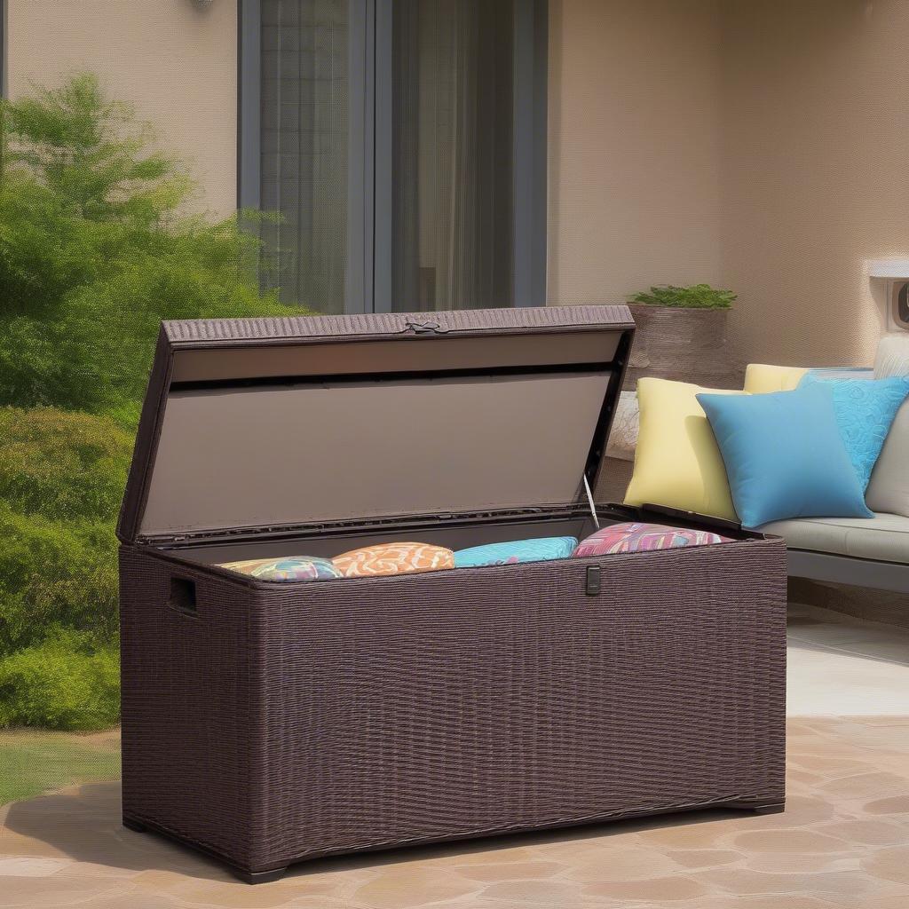 Java 73-Gallon Resin Wicker Deck Box Filled with Cushions