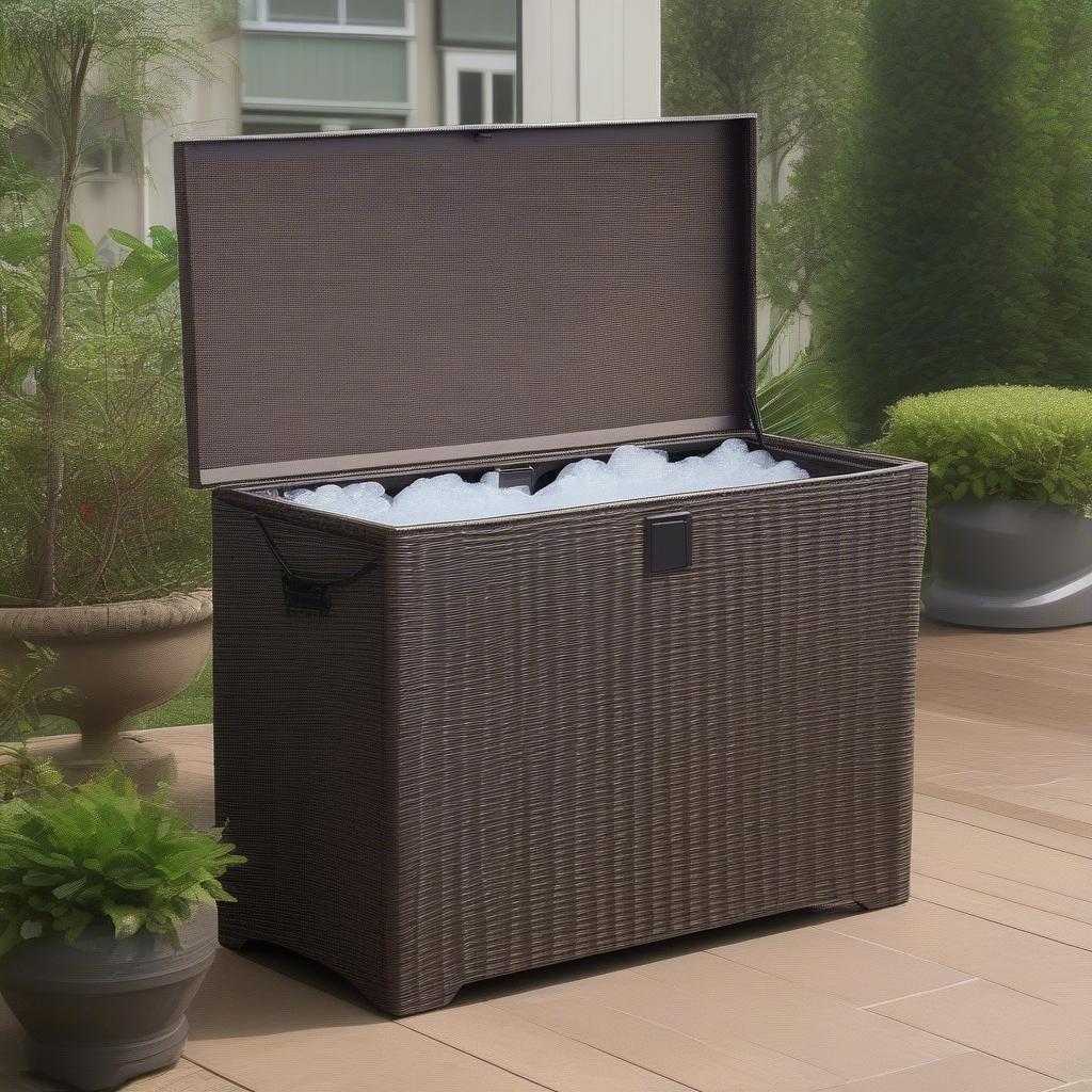 Java 73-Gallon Resin Wicker Deck Box Withstanding Rain