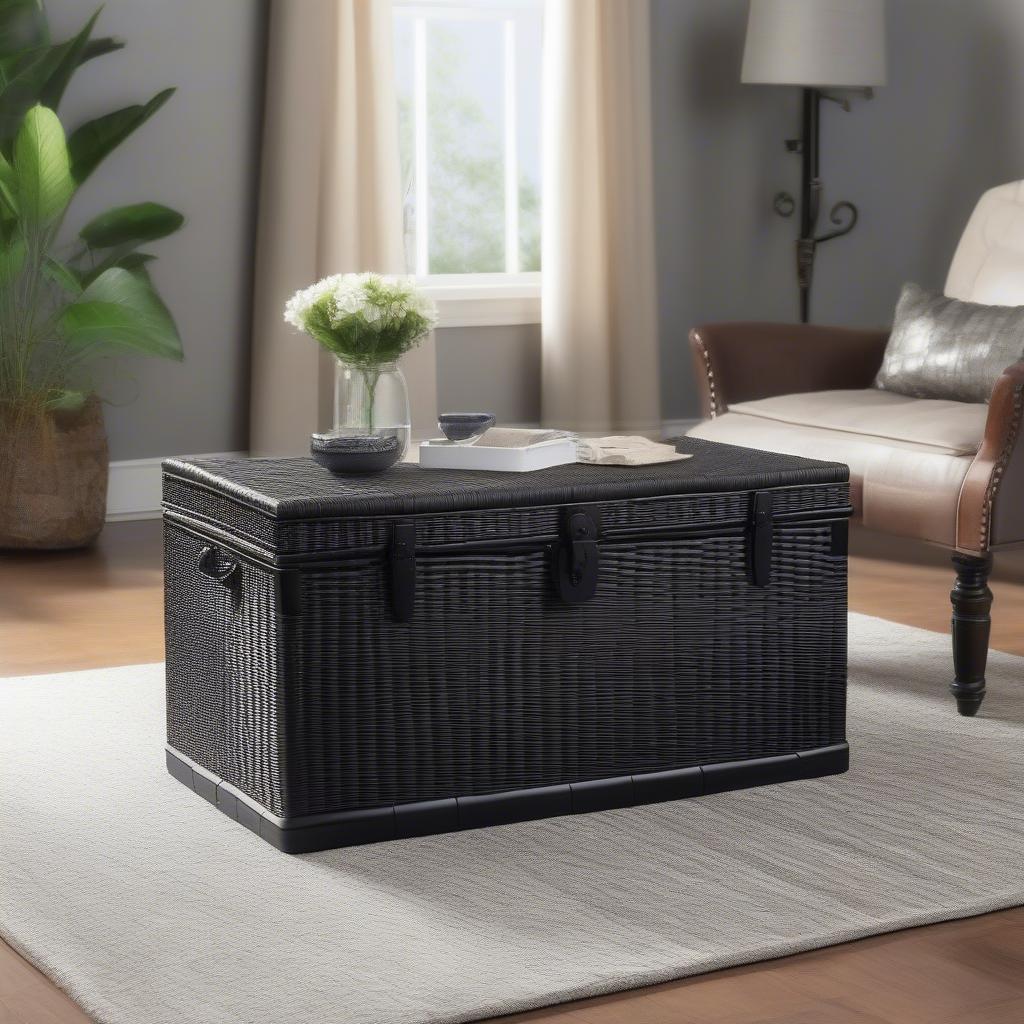 Jeco Resin Wicker Storage Trunk Black in a Living Room Interior