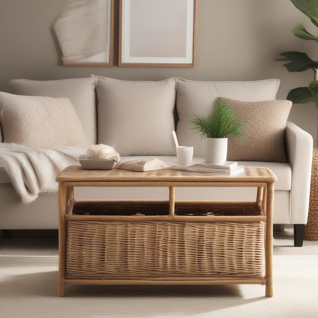 Safavieh Jesse Wicker Storage Coffee Table in a Living Room Setting