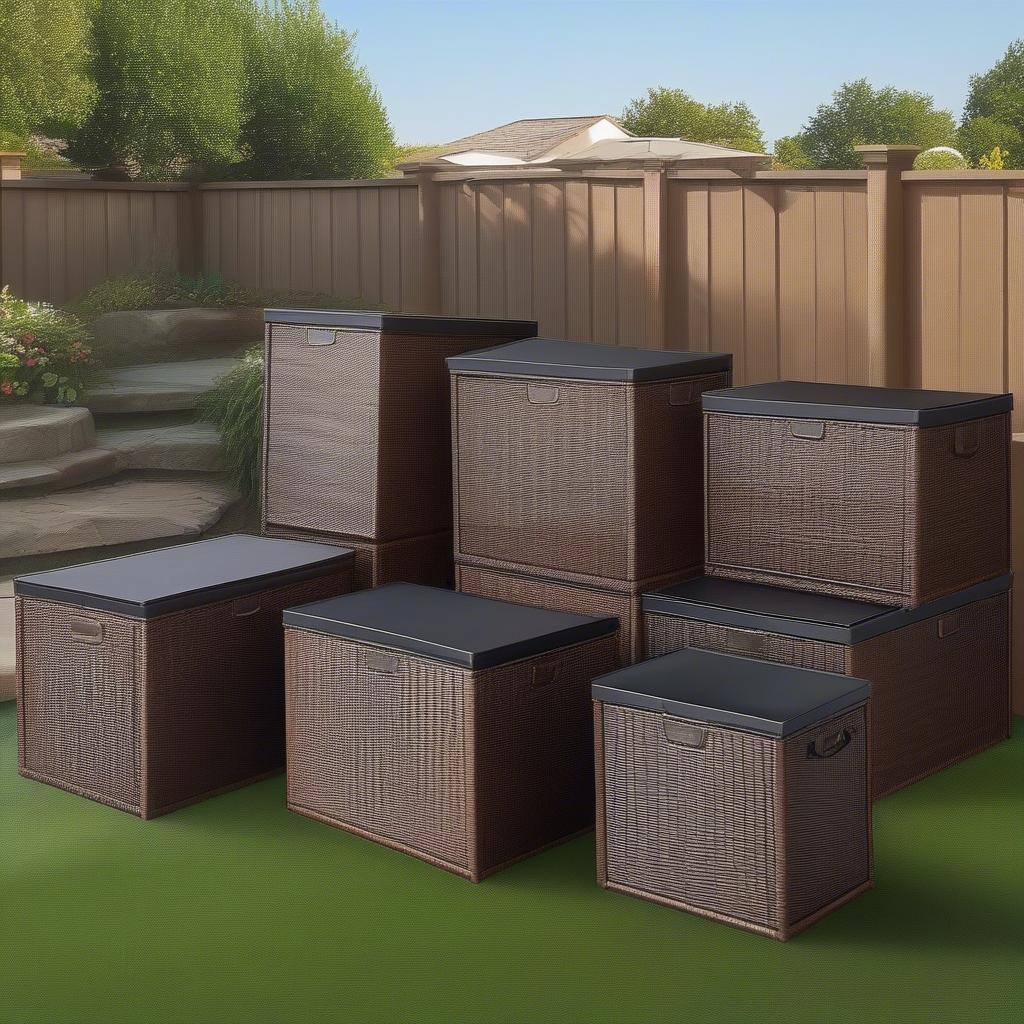 Various Landry Brown PE Wicker Outdoor Storage Deck Boxes