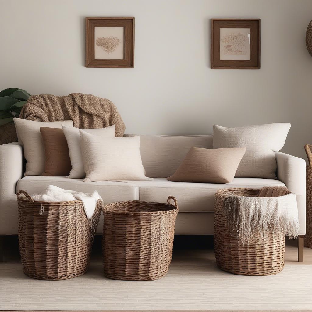 Large Rectangular Wicker Storage Baskets in a Living Room Setting