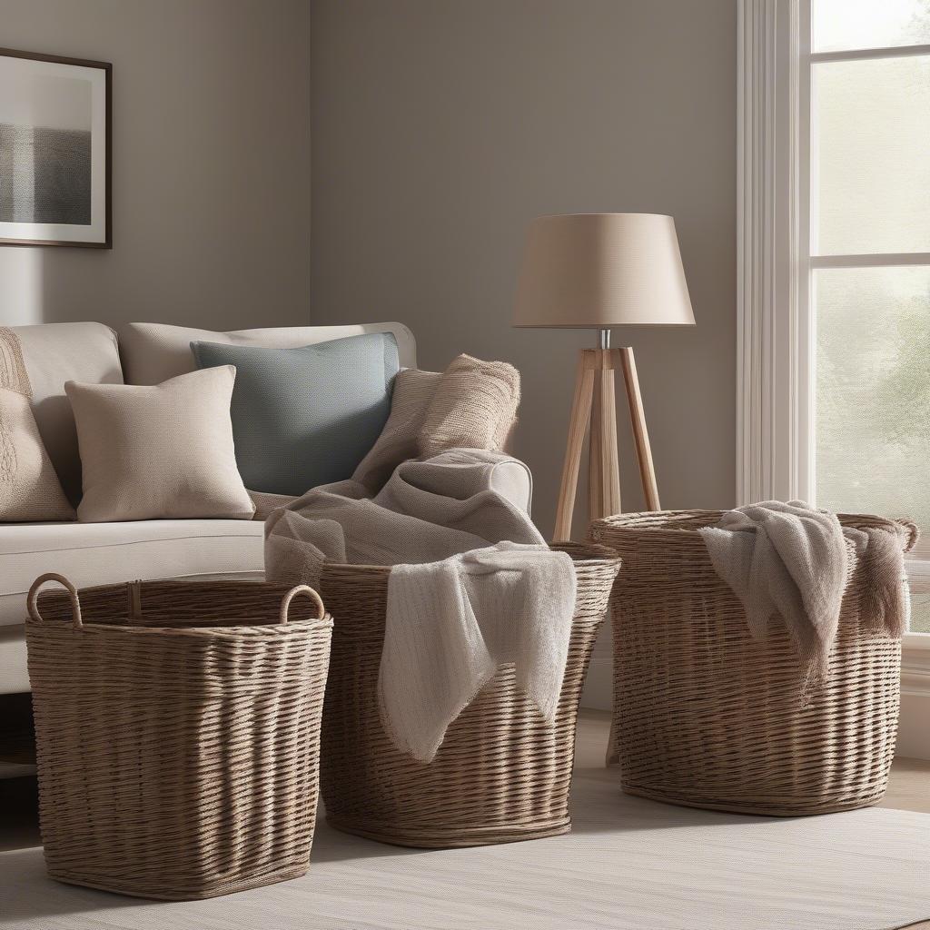 Large Square Wicker Storage Baskets in a Living Room