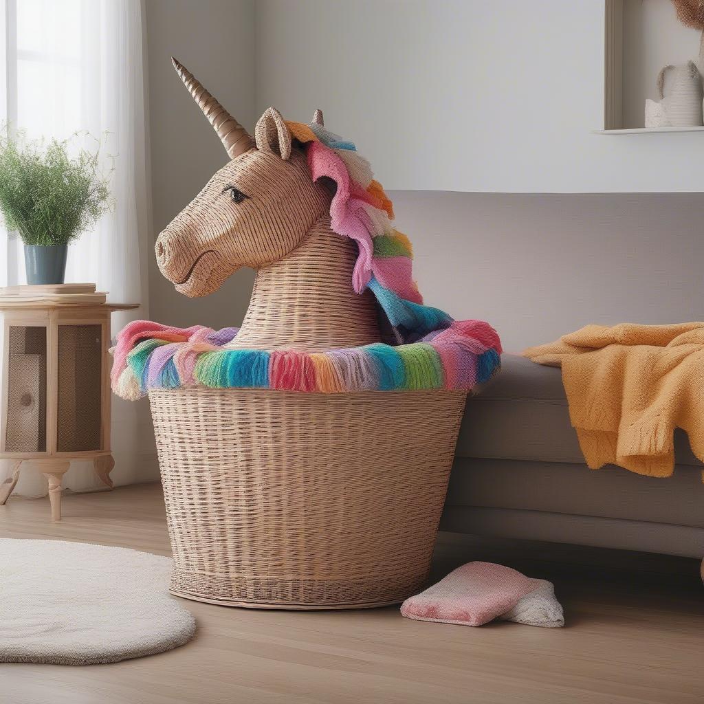 Large Unicorn Wicker Storage for Blankets