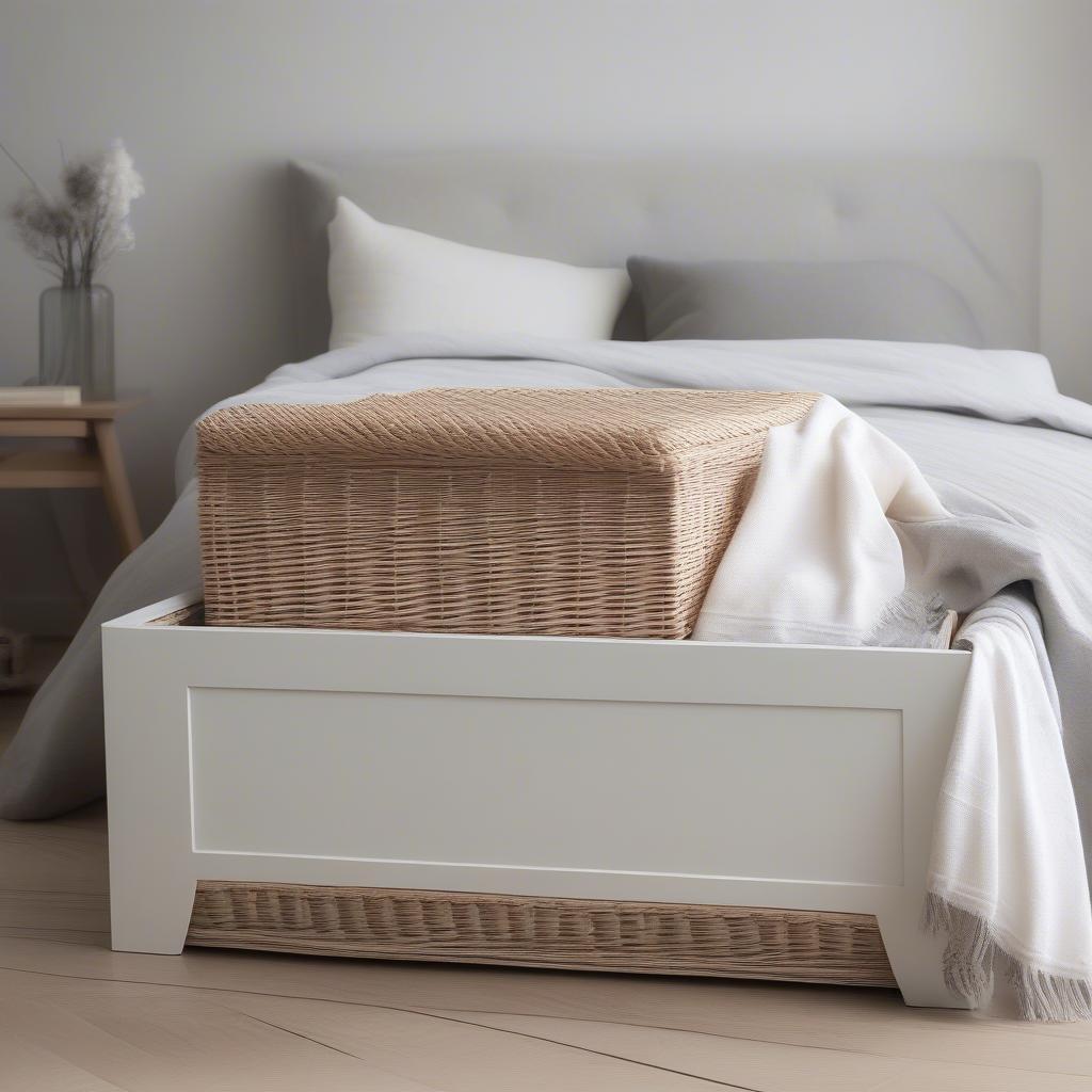 Large White Wicker Storage Box in a Bedroom