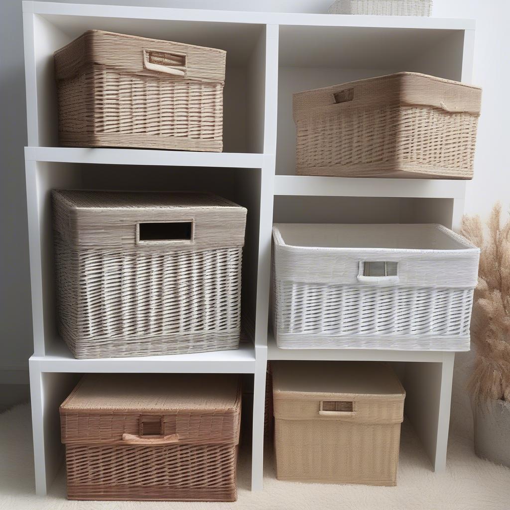 Large White Wicker Storage Boxes in Various Sizes