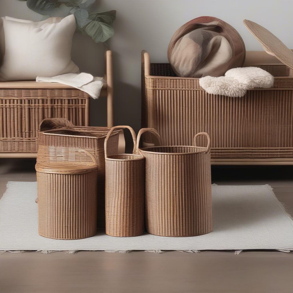 Variety of large wicker storage baskets with hardtop