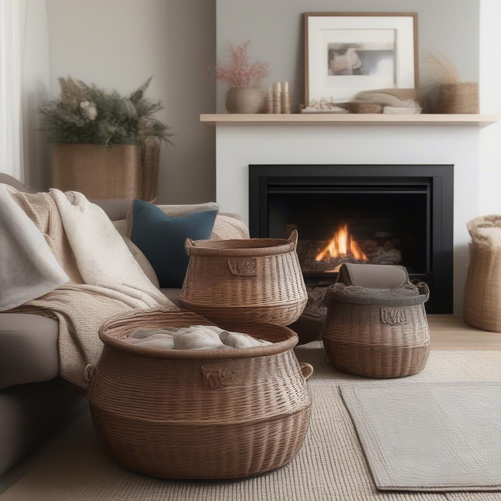 Large Wicker Storage Baskets in a Living Room