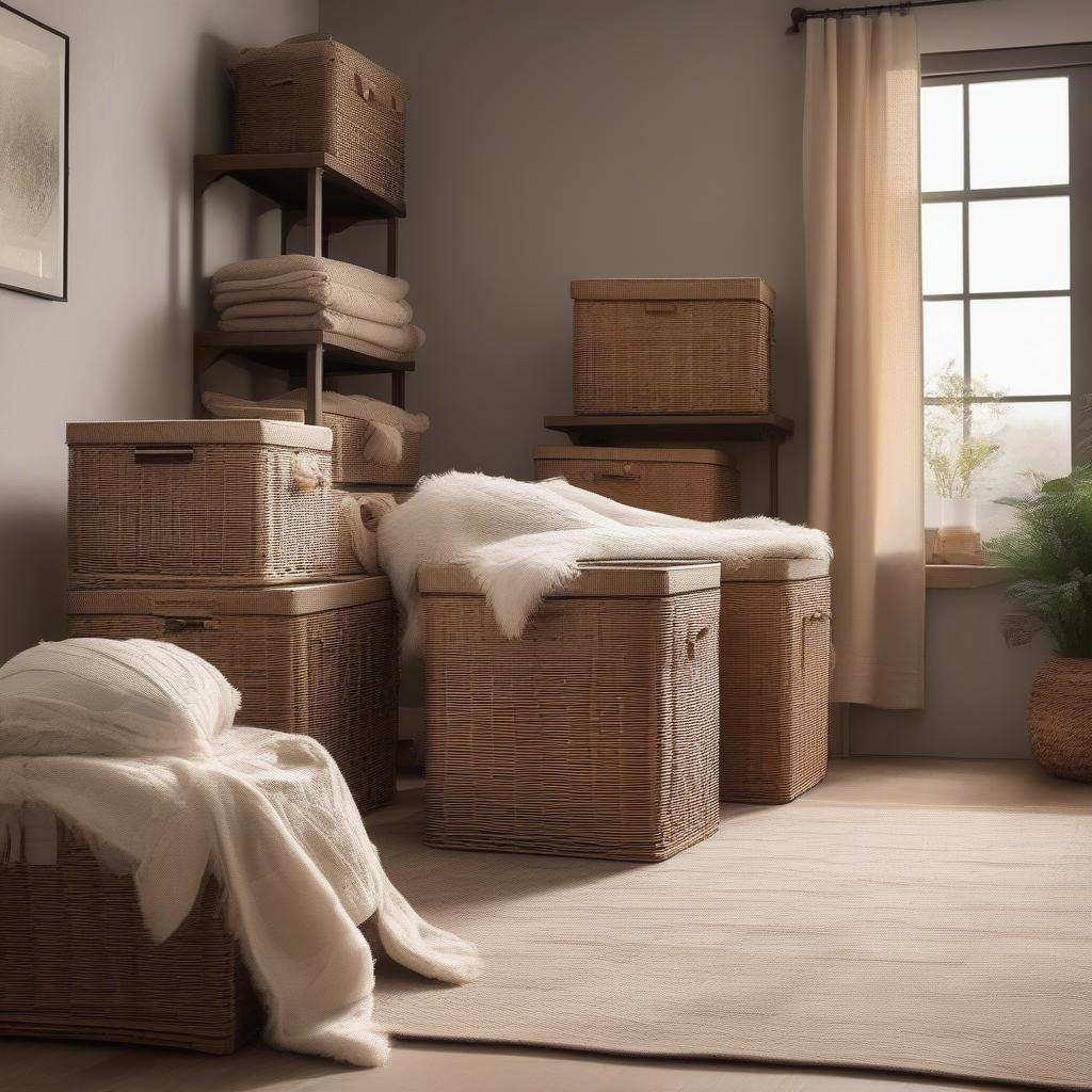 Large Wicker Storage Boxes in Living Room