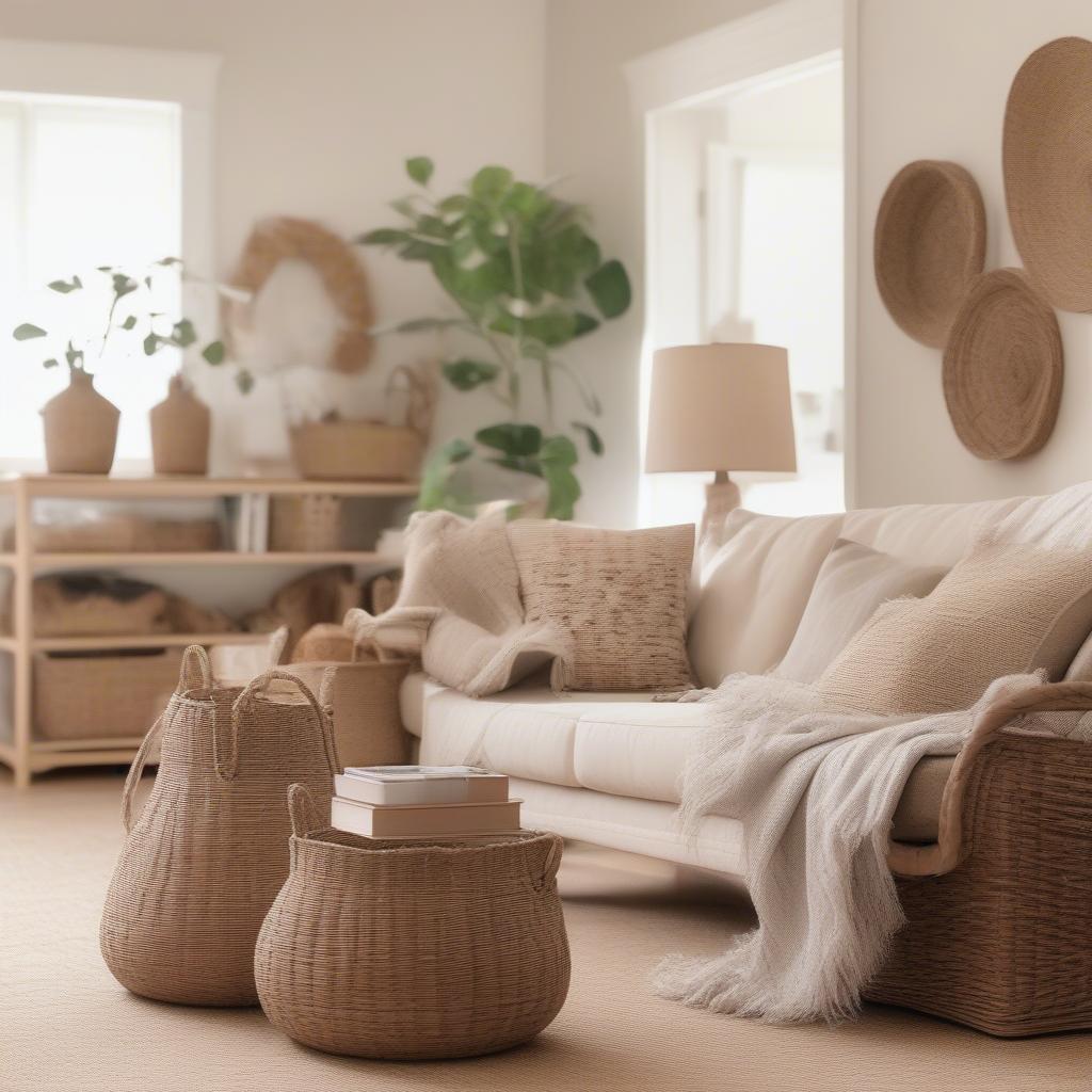 Light Brown Wicker Baskets in a Living Room Setting