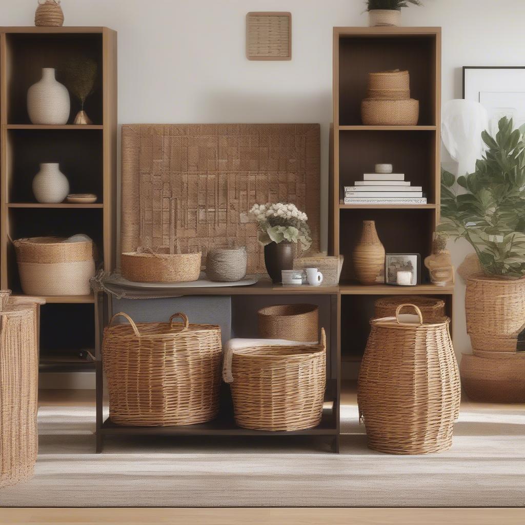 Living Room Wicker Basket Storage Ideas