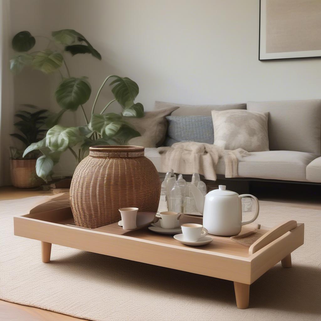 Low Wicker Storage Lid Used as a Coffee Table