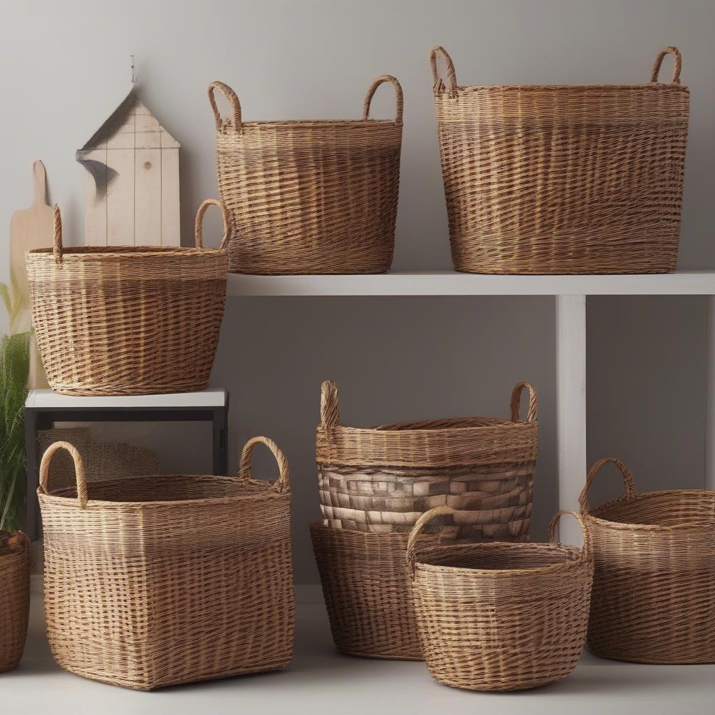 Wicker storage baskets at Lowes in various sizes and styles.