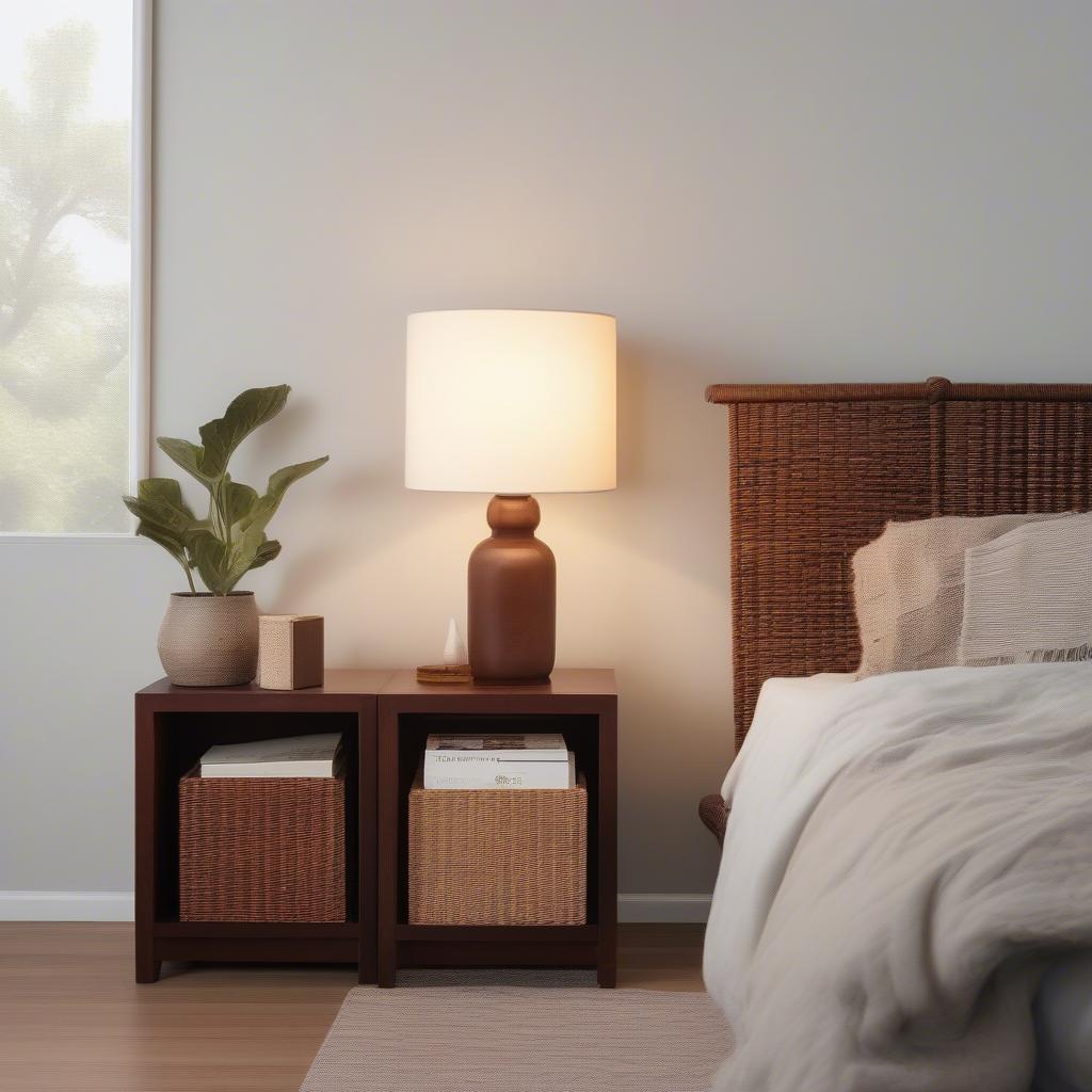 Mahogany Wicker Cubes as Bedroom Storage