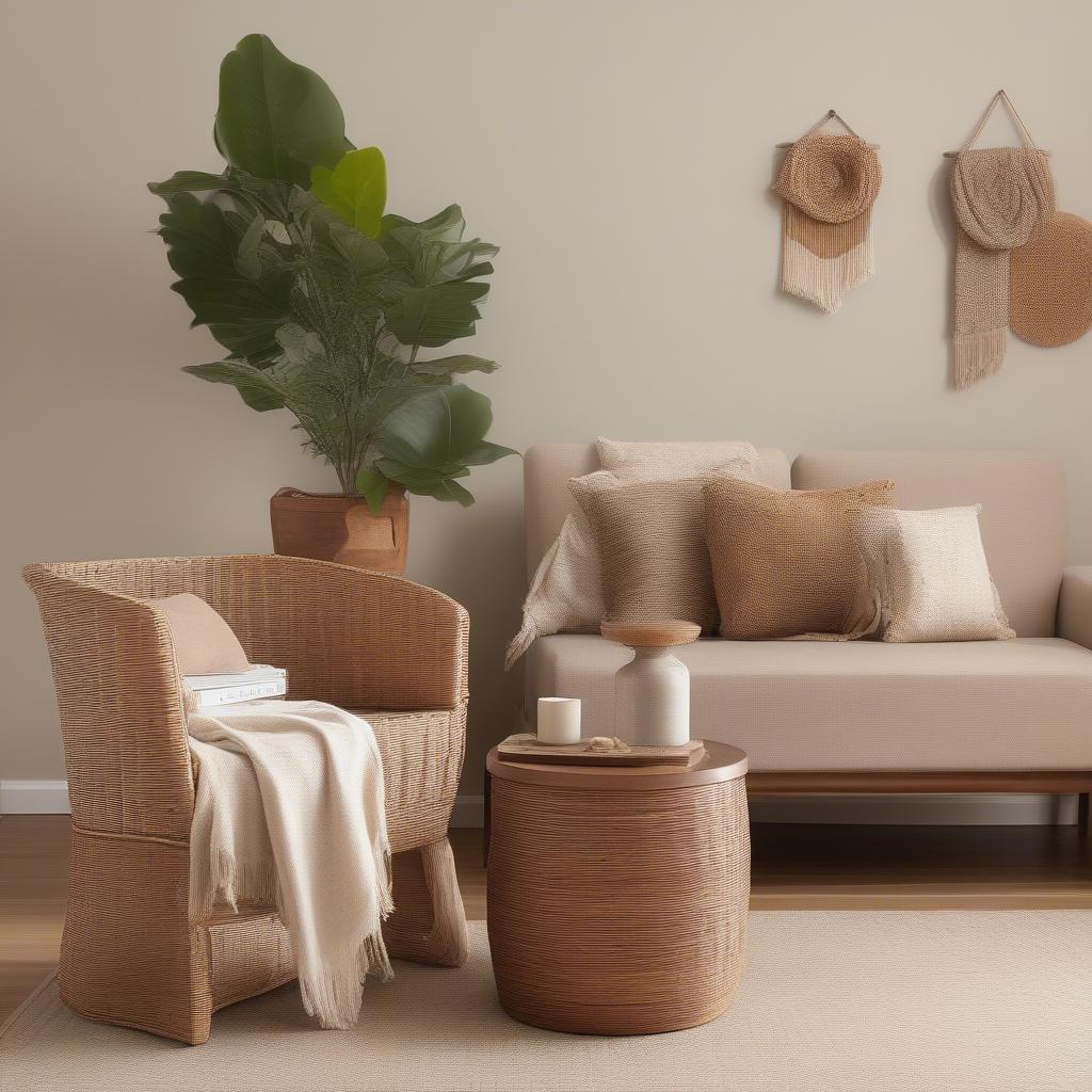 Mahogany Wicker Cubes in a Living Room Setting