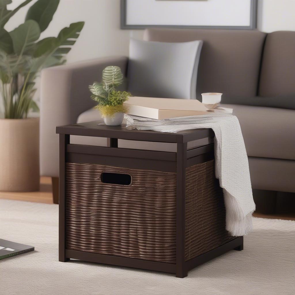 Mainstays Cassel Wicker Storage Cube in Espresso in a Living Room