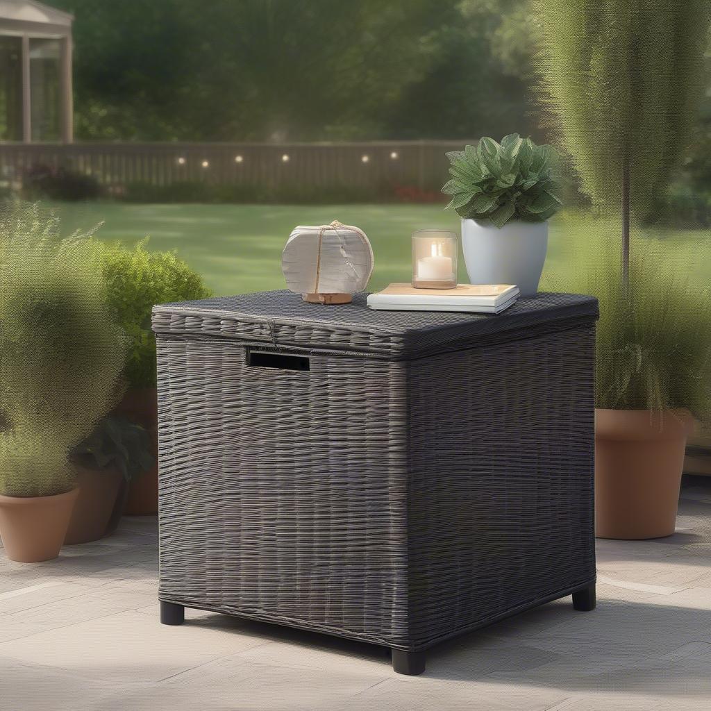 Mainstays Cassel Wicker Storage Cube in an Outdoor Setting