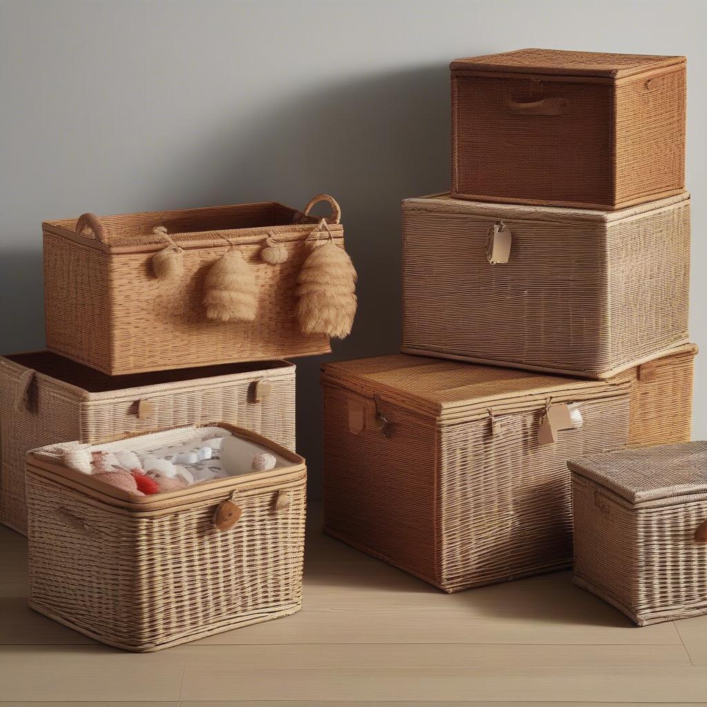 Different styles of wicker storage boxes available at Matalan