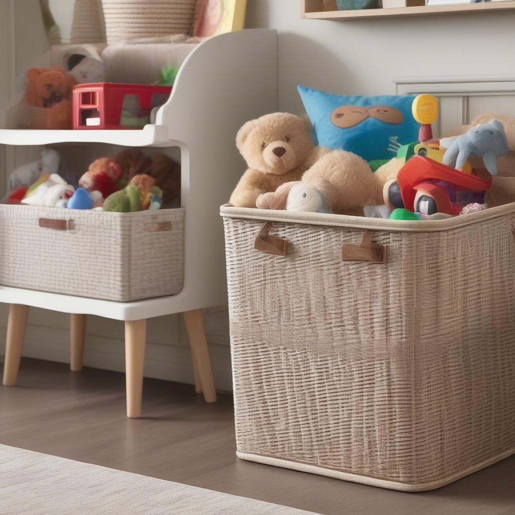 Medium Resin Wicker Storage Tote in Kids' Room