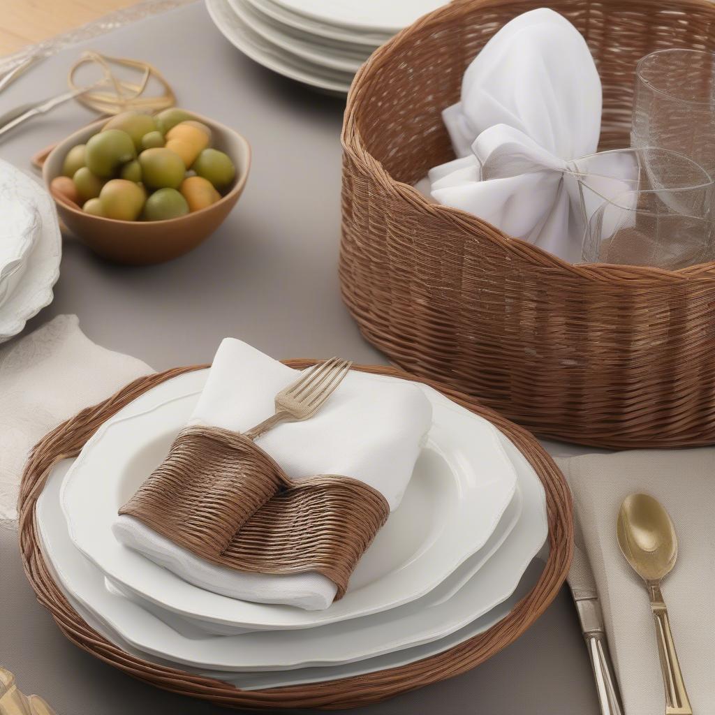 Metal Wicker Napkin Holder in a Table Setting