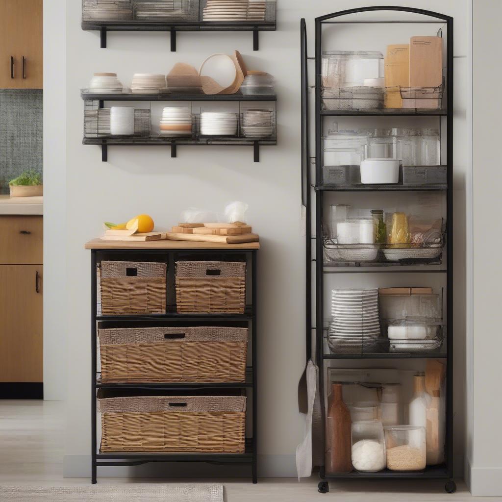 Metal and Wicker Storage Unit in a Kitchen