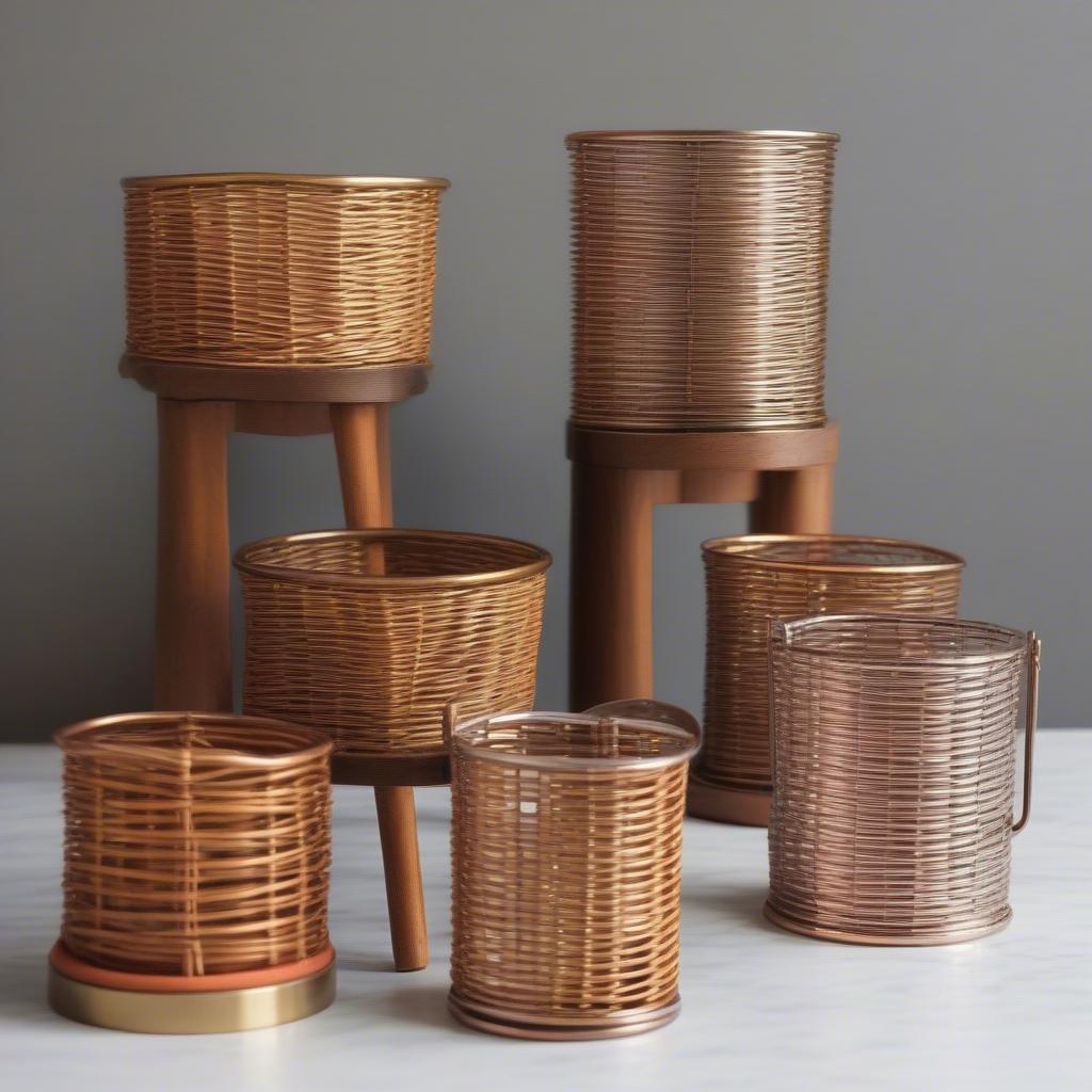 Various Styles of Mid-Century Metal Wicker Napkin Holders