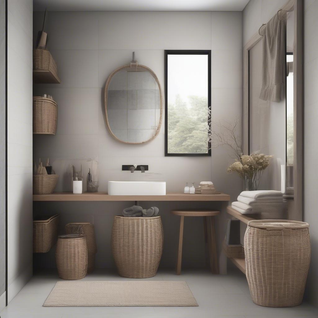 Modern Bathroom with Wicker Storage