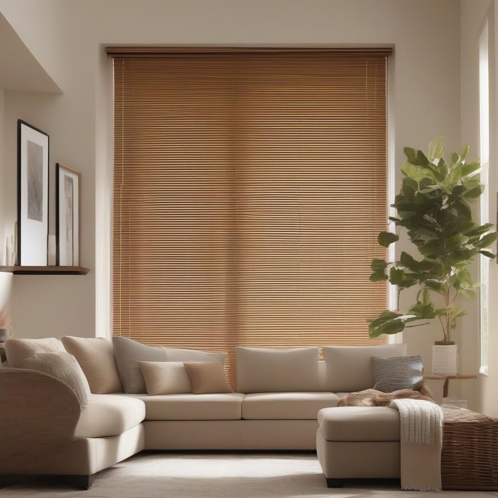 Modern living room with 48x72 wicker window blinds