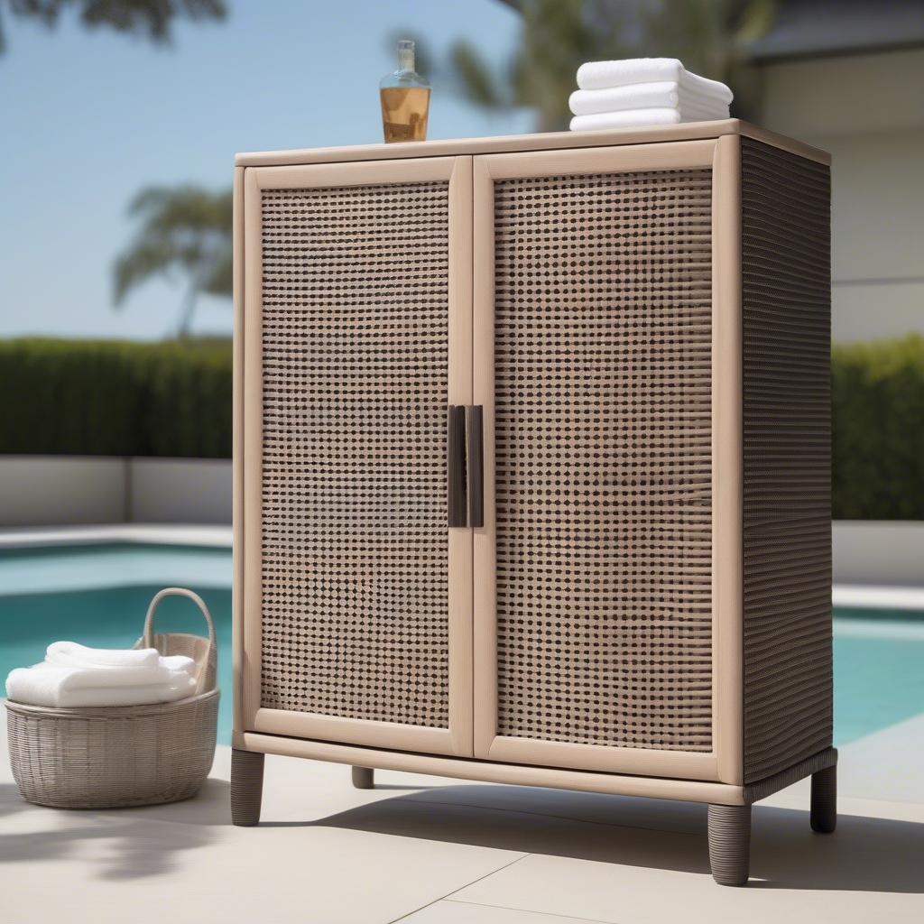 Modern Outdoor Rattan Wicker Cabinet by the Pool